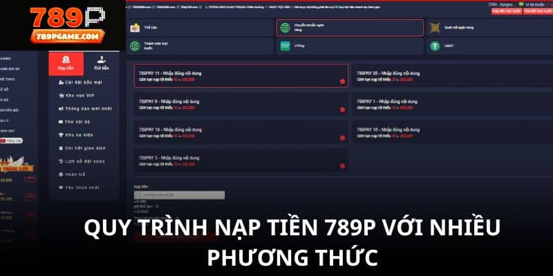 Chi tiết các cách gửi tiền vào 789P
